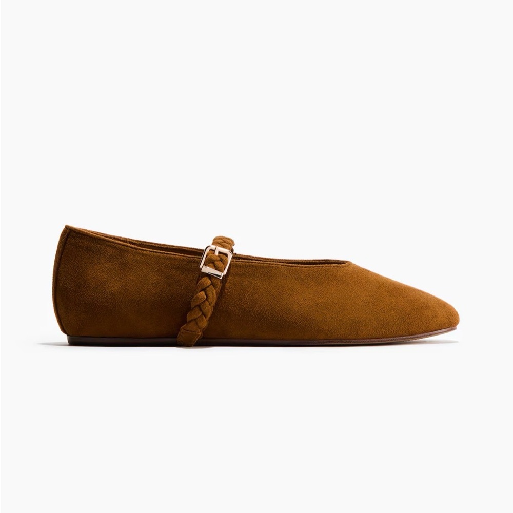H&M Brown Suede Braided-Strap Flat